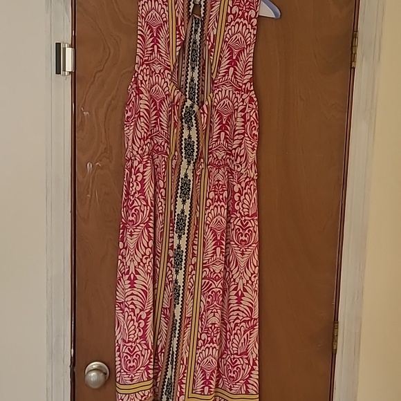 LOFT Pink and Yellow Patterned Sleeveless Dress - Picture 3 of 5